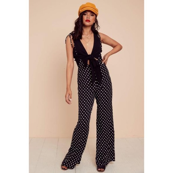 Black White Polka Dot Wide Leg Jumpsuit - Picture 2 of 4